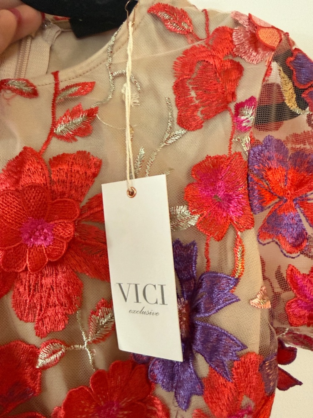 Vici Red & Purple Floral Appliqué Mini Dress - Picture 2 of 3